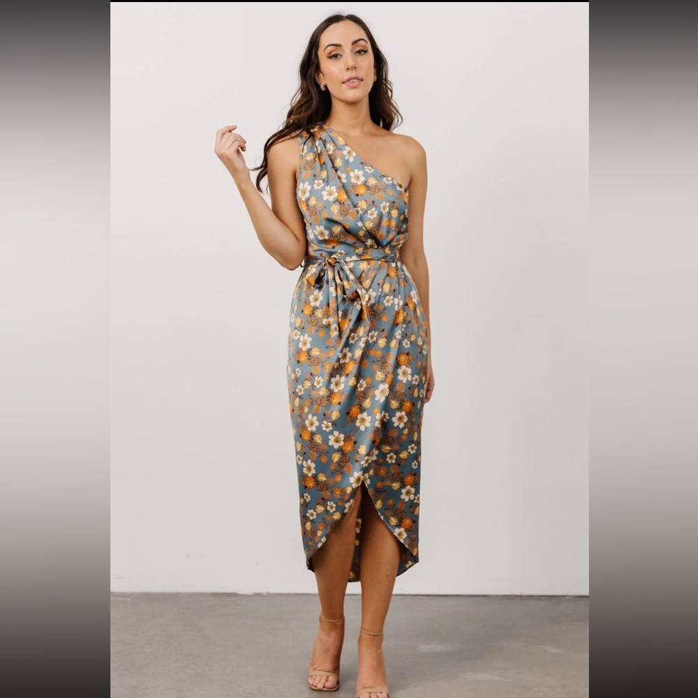 Celia One Shoulder Midi Dress | Blue Floral